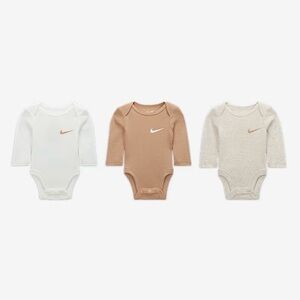 Nike essentials baby 3 pack long sleeve bodysuits/ Pale Ivory/Size: 6 months